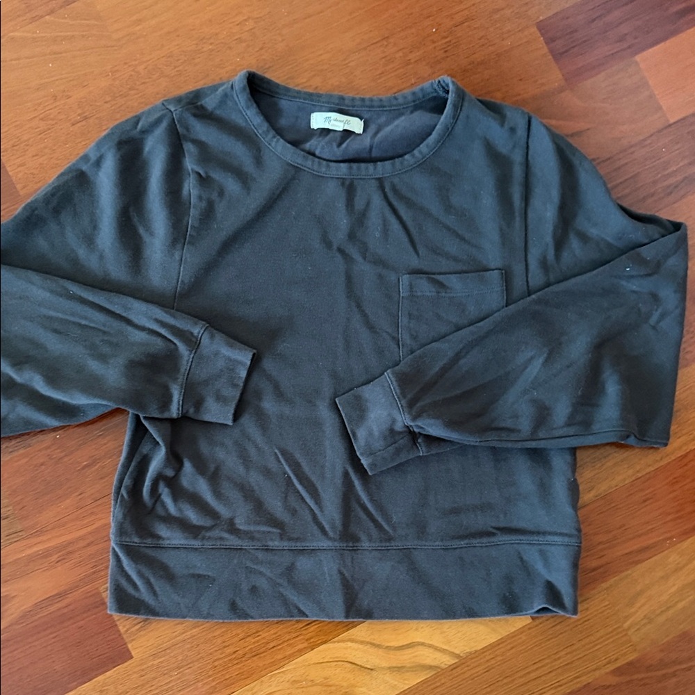 Madewell Black Long-Sleeve Crew Top with Chest Pocket